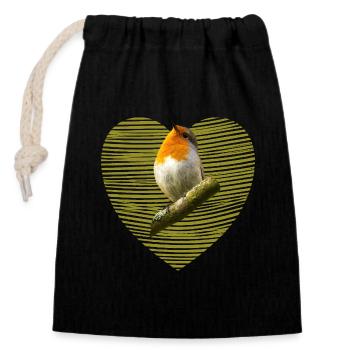 Robin Bird - Closable cotton gift bag (14x20cm) - black - Front