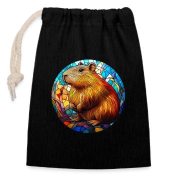 Mosaique Vitrail Capybara - Sac cadeau en coton avec cordon (14 x 20 cm) - noir - Devant