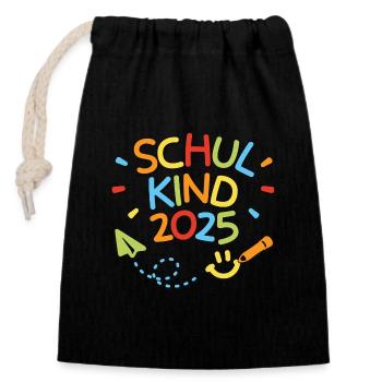 Schulkind 2025 Einschulung Schulanfang - Verschließbarer Geschenkbeutel aus Baumwolle (14x20cm) - Schwarz - Vorne