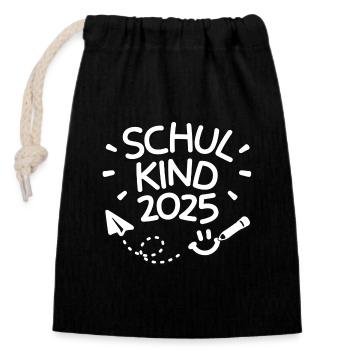 Schulkind 2025 Einschulung Schulanfang - Verschließbarer Geschenkbeutel aus Baumwolle (14x20cm) - Schwarz - Vorne