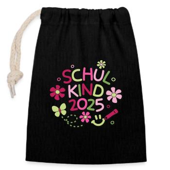 Schulkind 2025 Einschulung Schulanfang - Verschließbarer Geschenkbeutel aus Baumwolle (14x20cm) - Schwarz - Vorne