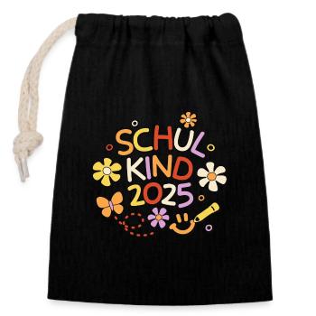 Schulkind 2025 Einschulung Schulanfang - Verschließbarer Geschenkbeutel aus Baumwolle (14x20cm) - Schwarz - Vorne