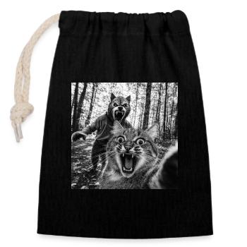Humour Loup-Garou Selfie Chat - Sac cadeau en coton avec cordon (14 x 20 cm) - noir - Devant