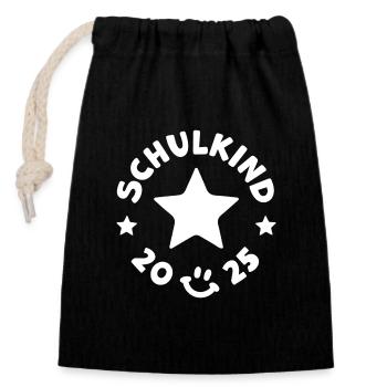 Schulkind 2025 Einschulung Schulanfang - Verschließbarer Geschenkbeutel aus Baumwolle (14x20cm) - Schwarz - Vorne
