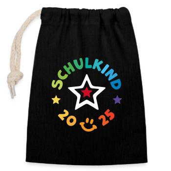Schulkind 2025 Einschulung Schulanfang - Verschließbarer Geschenkbeutel aus Baumwolle (14x20cm) - Schwarz - Vorne