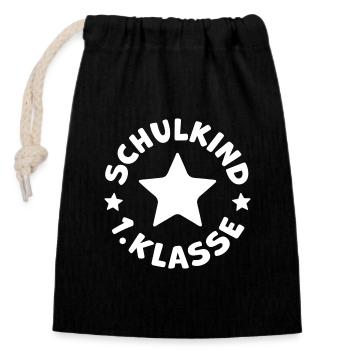 Schulkind 2026 1. Klasse Einschulung Schulanfang - Verschließbarer Geschenkbeutel aus Baumwolle (14x20cm) - Schwarz - Vorne