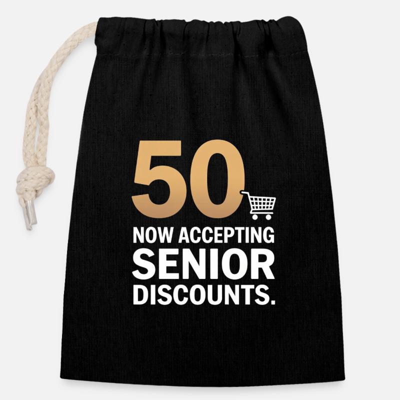 50 remises pour les seniors acceptent maintenant Funny - Sac cadeau en coton avec cordon (14 x 20 cm) - noir