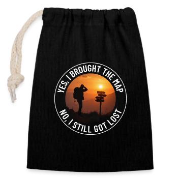 Cartographie en plein air Randonneur Panneau indicateur Coucher de soleil Aventure - Sac cadeau en coton avec cordon (14 x 20 cm) - noir - Devant