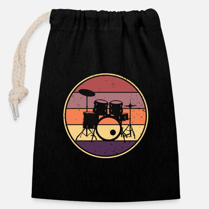 Drummer Retro Drummer Drums - Sac cadeau en coton avec cordon (14 x 20 cm) - noir