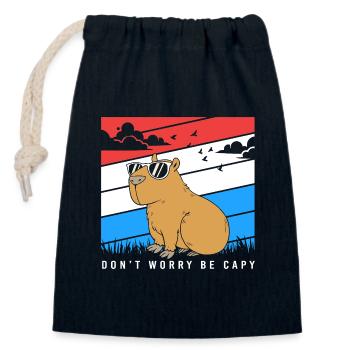 Dont Worry Be Capy Capybara - Verschließbarer Geschenkbeutel aus Baumwolle (14x20cm) - Navy - Vorne
