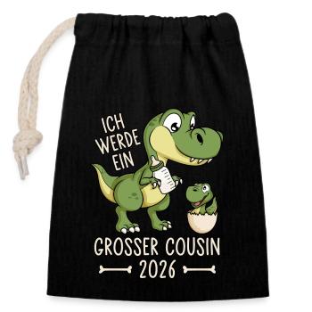 Großer Cousin 2026 Dino Baby Ei Dinosaurier - Verschließbarer Geschenkbeutel aus Baumwolle (14x20cm) - Schwarz - Vorne