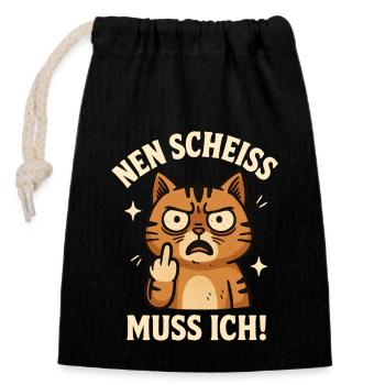 Mittelfinger Katze Mieze - Verschließbarer Geschenkbeutel aus Baumwolle (14x20cm) - Schwarz - Vorne