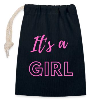 Baby Announcement Pregnancy - Girl - Surprise - Closable cotton gift bag (14x20cm) - navy - Front