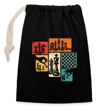 Schach Schachfiguren Schachbrett Schachspieler - Verschließbarer Geschenkbeutel aus Baumwolle (14x20cm) - Schwarz - Vorne