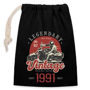 1991 anniversary motorcycle biker vintage years - Closable cotton gift bag (14x20cm) - black - Front