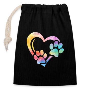 Dog Paw Print Heart Paw Dog Mom Dog Lover - Closable cotton gift bag (14x20cm) - black - Front