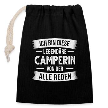 Camping Camperin Wohnmobil Campingplatz - Verschließbarer Geschenkbeutel aus Baumwolle (14x20cm) - Schwarz - Vorne