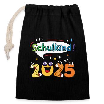Schulkind 2025 Einschulung Schulanfang - Verschließbarer Geschenkbeutel aus Baumwolle (14x20cm) - Schwarz - Vorne