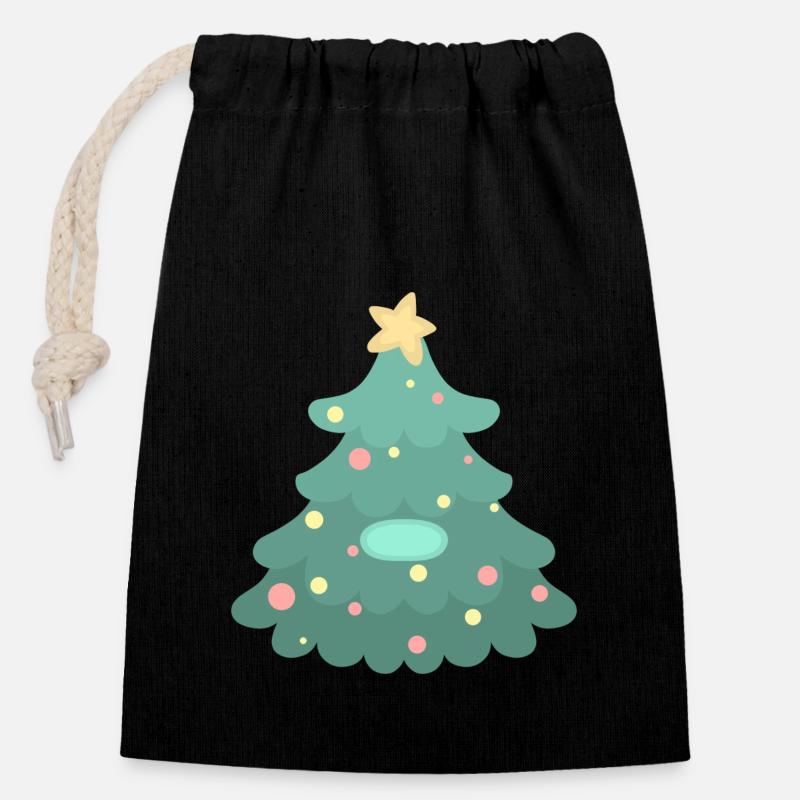 Weihnachtsbaum - Namensschild - Verschließbarer Geschenkbeutel aus Baumwolle (14x20cm) - Schwarz