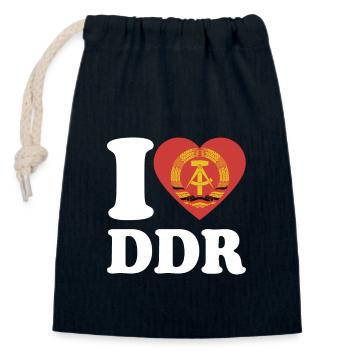 I Love DDR - Herz - Ostalgie - Verschließbarer Geschenkbeutel aus Baumwolle (14x20cm) - Navy - Vorne