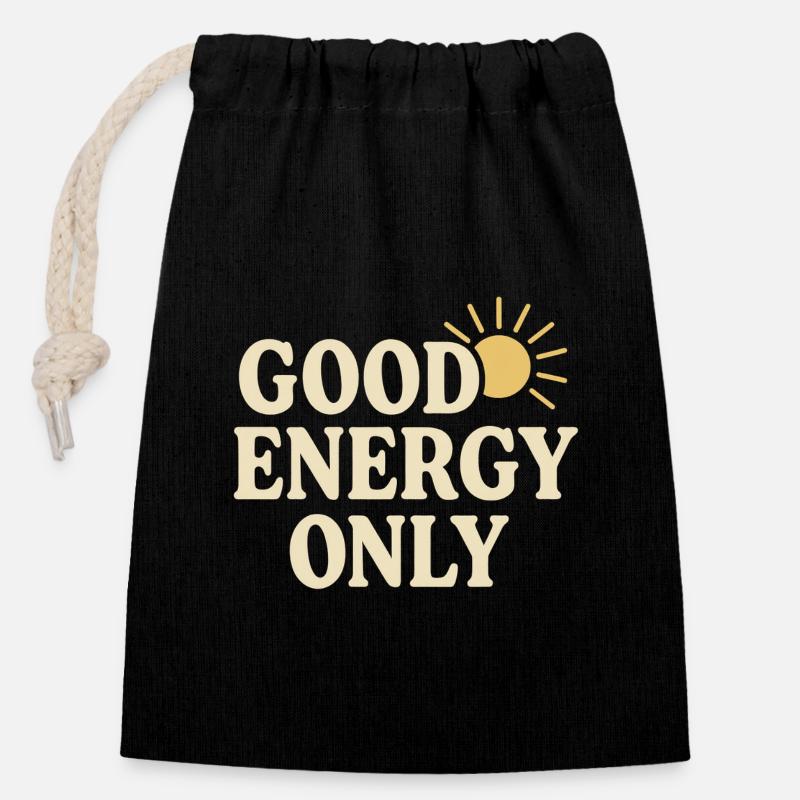Positive solar energy - Closable cotton gift bag (14x20cm) - black