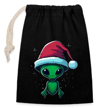 Weihnachtsalien, Weihnachtsoutfit - Verschließbarer Geschenkbeutel aus Baumwolle (14x20cm) - Schwarz - Vorne