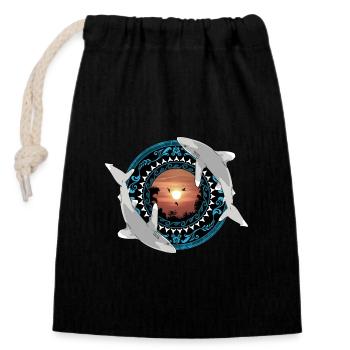Oceanic whitetip sharks Hawaiian Polynesian - Closable cotton gift bag (14x20cm) - black - Front