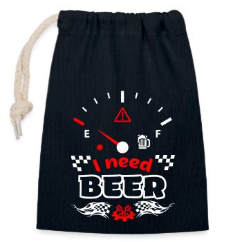 Bier Tankanzeige Spruch- Ich brauche Bier - Verschließbarer Geschenkbeutel aus Baumwolle (14x20cm) - Navy - Vorne