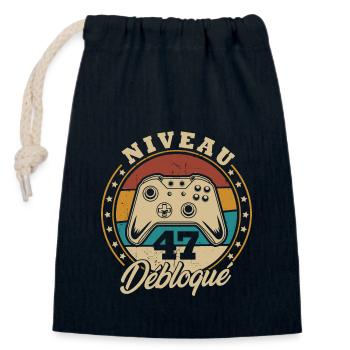 Niveau 47 débloque - Sac cadeau en coton avec cordon (14 x 20 cm) - bleu marine - Devant