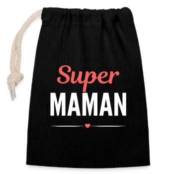 Super maman cadeau humour fête des mères - Sac cadeau en coton avec cordon (14 x 20 cm) - noir - Devant