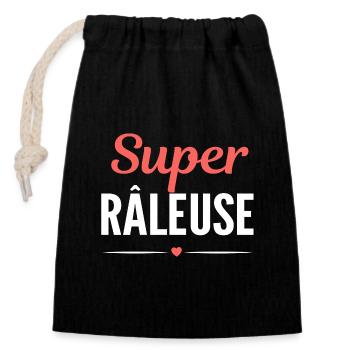Super râleuse humour femme râleuse cadeau - Sac cadeau en coton avec cordon (14 x 20 cm) - noir - Devant