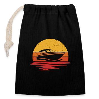 Bateau à moteur Yacht Bateau de sport Capitaine - Sac cadeau en coton avec cordon (14 x 20 cm) - noir - Devant