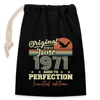 Born in June 1971, June 1971, Born June 1971 June 1971 - Closable cotton gift bag (14x20cm) - black - Front