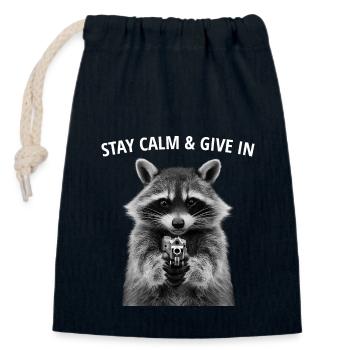 Meme raccoon - Closable cotton gift bag (14x20cm) - navy - Front