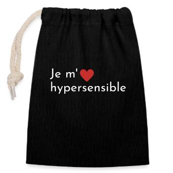 Je m' aime hypersensible / coeur idée cadeau - Sac cadeau en coton avec cordon (14 x 20 cm) - noir - Devant
