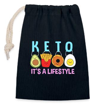 Régime Keto - Sac cadeau en coton avec cordon (14 x 20 cm) - bleu marine - Devant