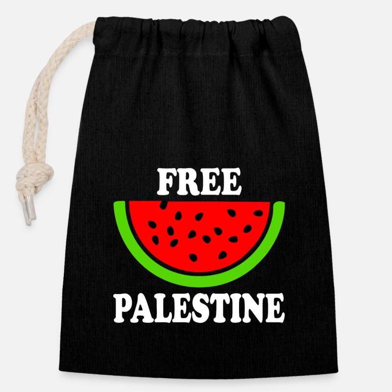 Palestine libre - melon pastèque - Sac cadeau en coton avec cordon (14 x 20 cm) - noir