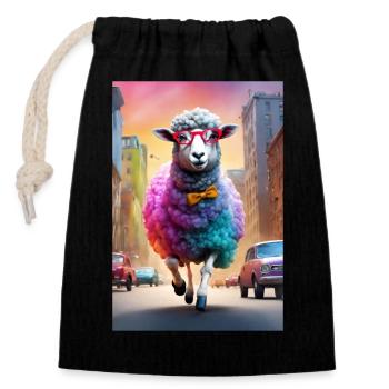 Moutons à lunettes dans la ville - Sac cadeau en coton avec cordon (14 x 20 cm) - noir - Devant