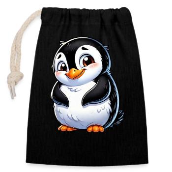 Cute shy cartoon penguin - Closable cotton gift bag (14x20cm) - black - Front