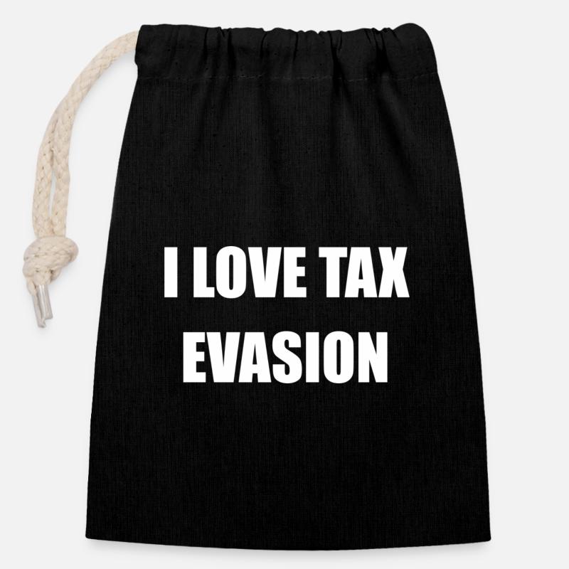 J’adore l’évasion fiscale - Sac cadeau en coton avec cordon (14 x 20 cm) - noir