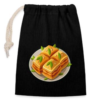 Baklava - Dessert turc - Cadeau - Sac cadeau en coton avec cordon (14 x 20 cm) - noir - Devant