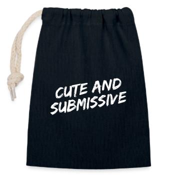 "Cute And Submissive" white brush font - Closable cotton gift bag (14x20cm) - navy - Front