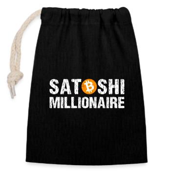 Satoshi Millionaire Kryptowährung Bitcoin - Verschließbarer Geschenkbeutel aus Baumwolle (14x20cm) - Schwarz - Vorne