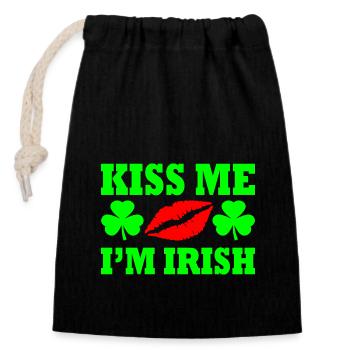 Kiss me im irish - Verschließbarer Geschenkbeutel aus Baumwolle (14x20cm) - Schwarz - Vorne