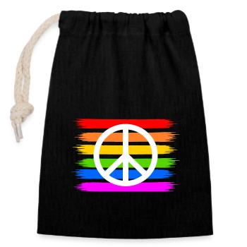 Peace peace sign on rainbow rainbow flag - Closable cotton gift bag (14x20cm) - black - Front
