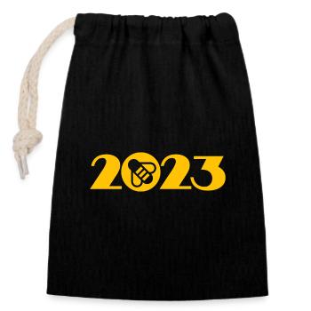 Beekeeper 2023. Bee 2023 - Closable cotton gift bag (14x20cm) - black - Front