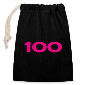 100. 100 YEARS. 100th ANNIVERSARY. 100 BIRTHDAY - Closable cotton gift bag (14x20cm) - black - Front