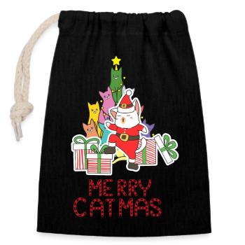 Merry catmas - Closable cotton gift bag (14x20cm) - black - Front