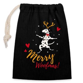 Merry Woofmas Schwarz Damatiner Weihnachten - Verschließbarer Geschenkbeutel aus Baumwolle (14x20cm) - Schwarz - Vorne