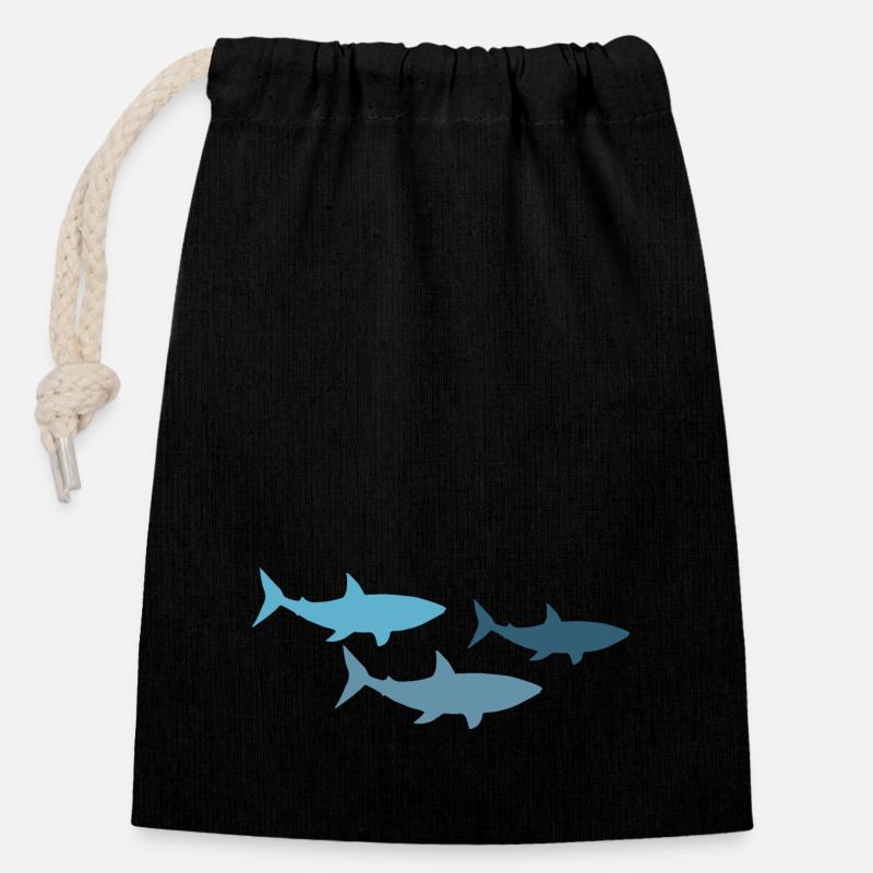 Requins - Sac cadeau en coton avec cordon (14 x 20 cm) - noir